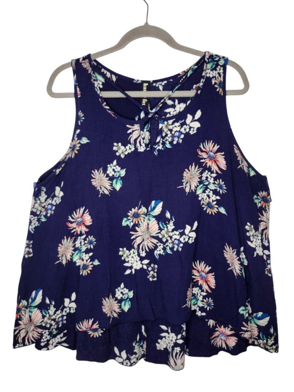 Haute Fox Blue Floral Sleeveless Strappy Tank Top Size 2X